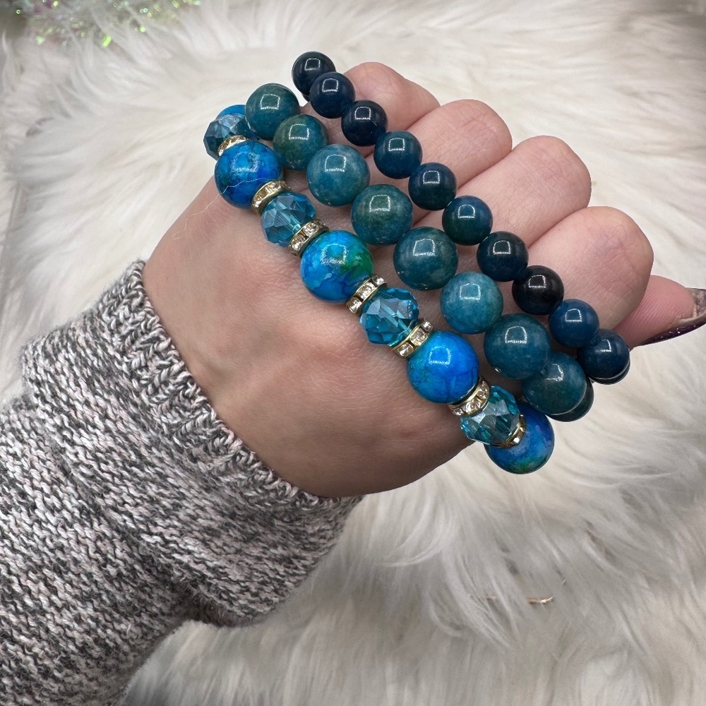 Triple Blue Beaded Bracelet Bundle